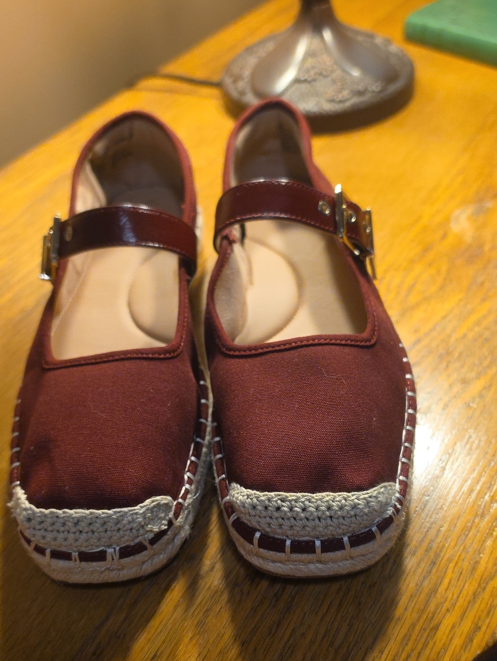 Time and Tru Burgundy Mary Jane Espadrille Flats